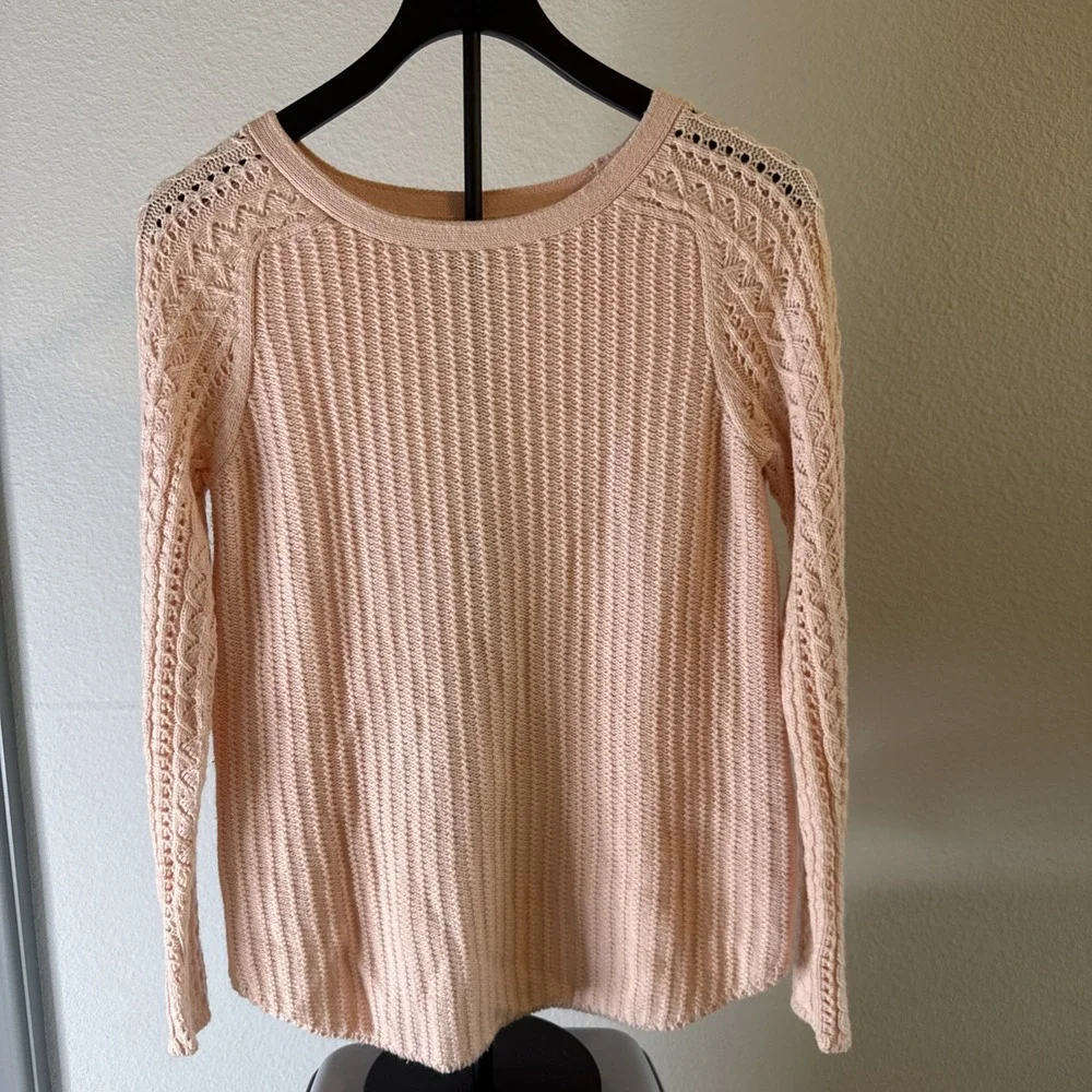 LOFT Women's Cable Knit Sweater Pink Petite Size L